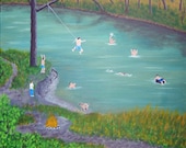 REDUCED Swimming Hole ORIGINAL Acrylic Painting Canvas 16X20 River Scenery Landscape Dog Innertube Boys Fun Rope Swing Nostalgia Campfire REDUCED Swimming Hole ORIGINAL Acrylic Painting Canvas 16X20 River Scenery Landscape Dog Innertube Boys Fun Rope Swing Nostalgia Campfire