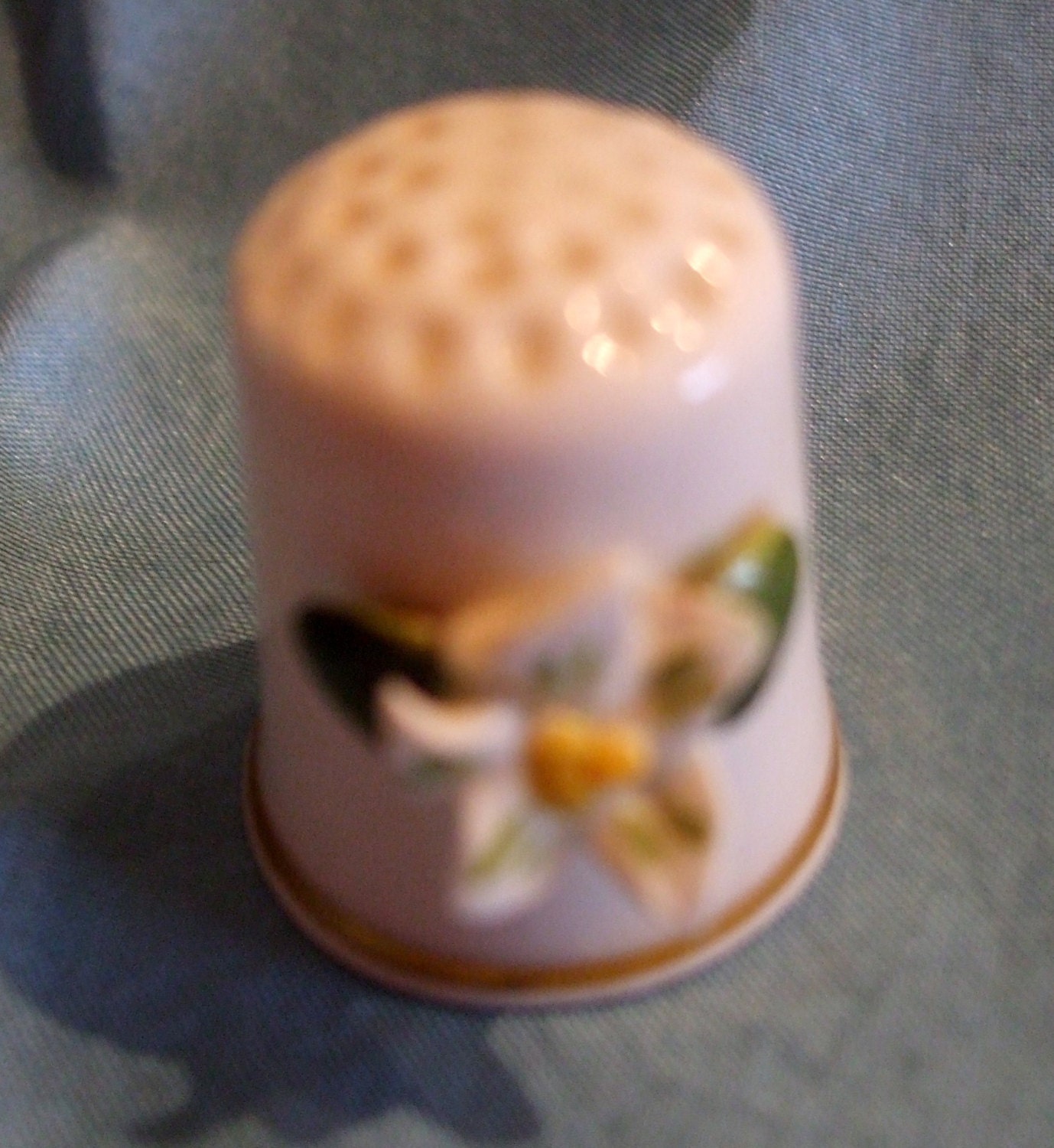 Collectible English Bone China Thimble With Flower Decoration by