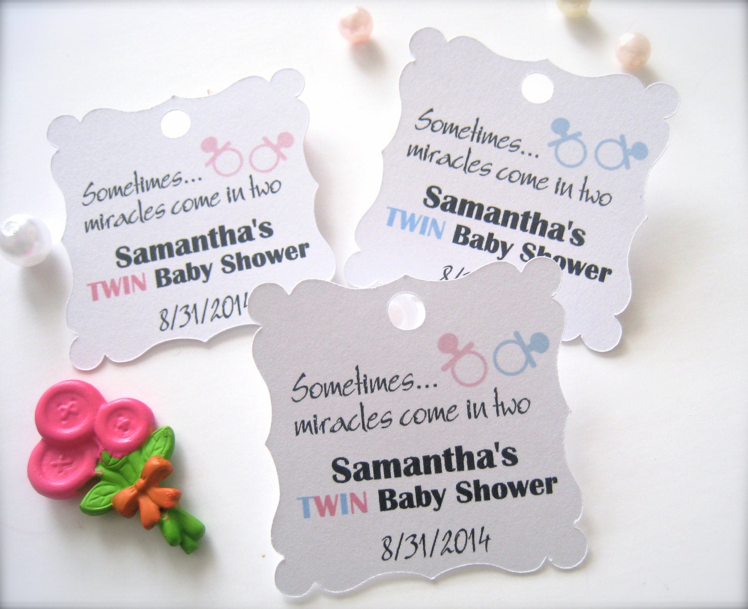 Twin baby shower favor tags custom shower tags by PaperLovePrints