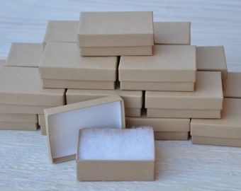 20 Gift Jewelry Boxes 3.25x 2.25x1 Kraft / Oatmeal Brown Retail Presentation with Cotton Fill