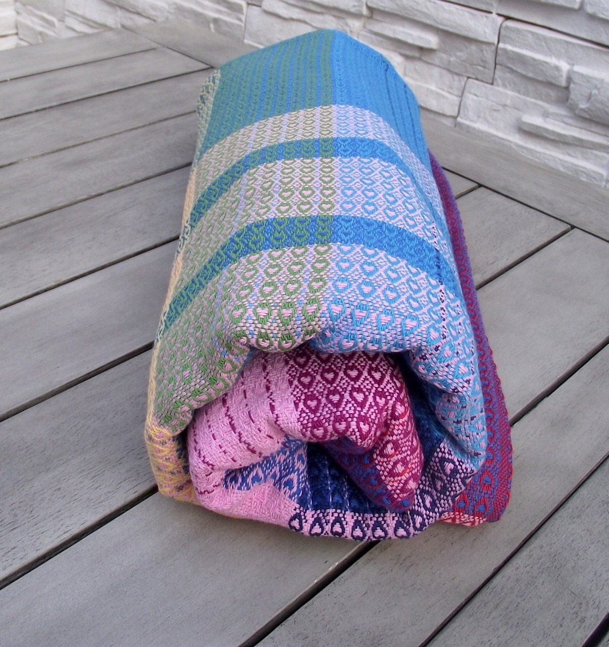Hand Woven Baby WrapRainbow warpdark bluepink weft