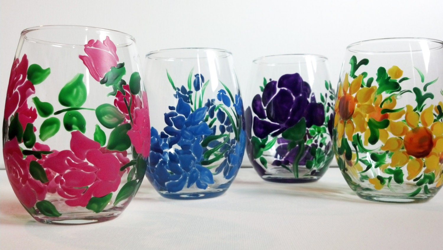 Wine Glasses Hand Painted Stemless Assorted By Whinealittlets