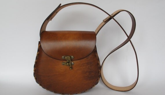 Brown Bohemian Leather Purse Retro Shoulder Bag by AmysLeatherLane