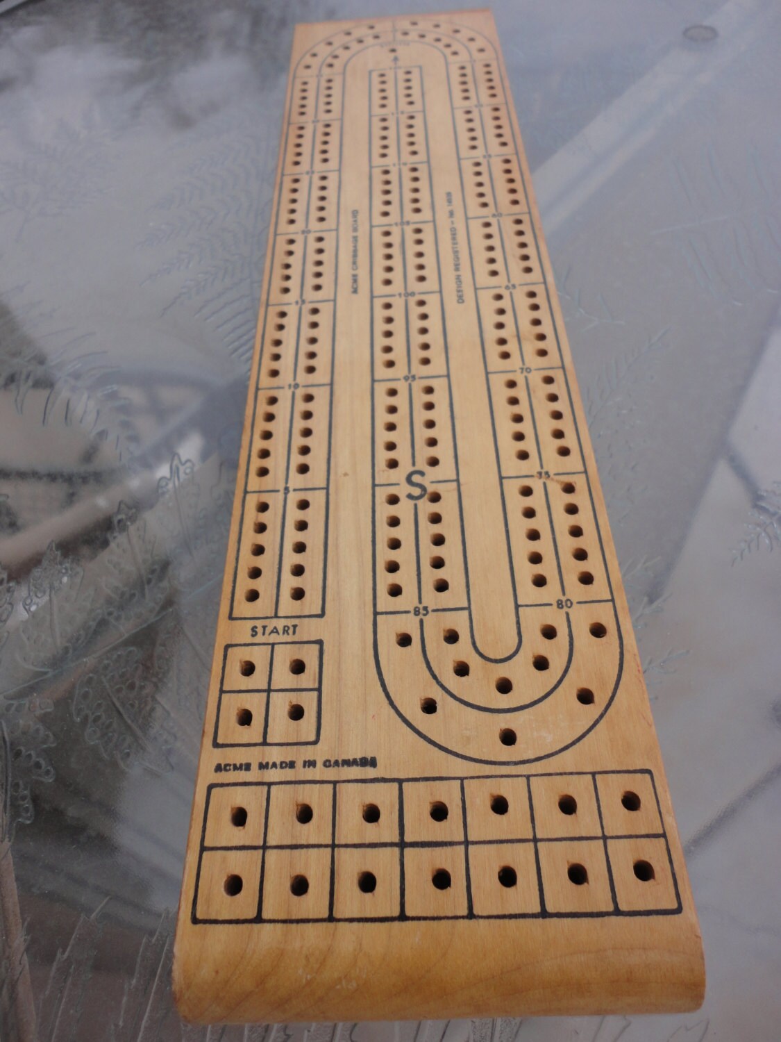1950s60s Acme Wooden Cribbage Scoring Board Maple