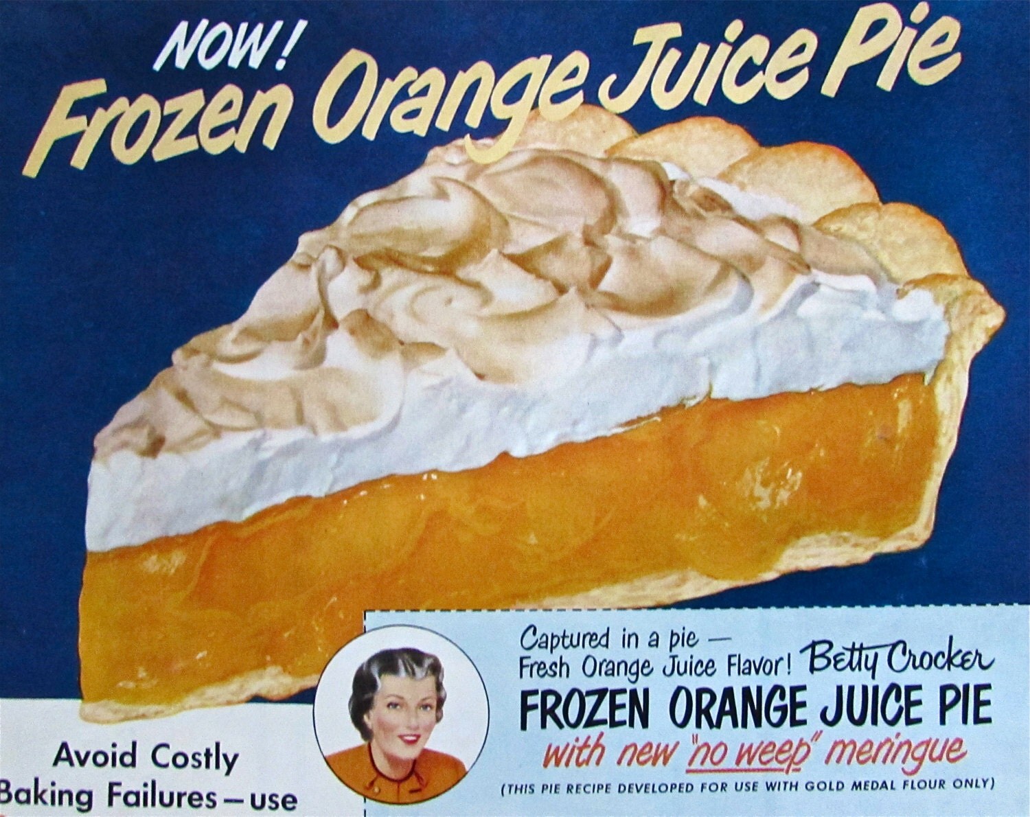 Original Vintage 1950 BETTY CROCKER PIE Advertising Orange Pie