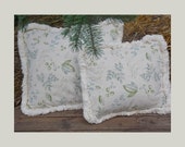 Pair of Sofa Pillows / Natural & Green Throw Pillows