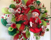 Snowman deco mesh wreath, Snowman mesh wreath, Christmas mesh wreath, front door wreath, snowgirl wreath, Holiday mesh wreath