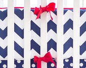 Navy Chevron Crib Bumper with Red Trim | Navy and Red Baby Boy Crib Set