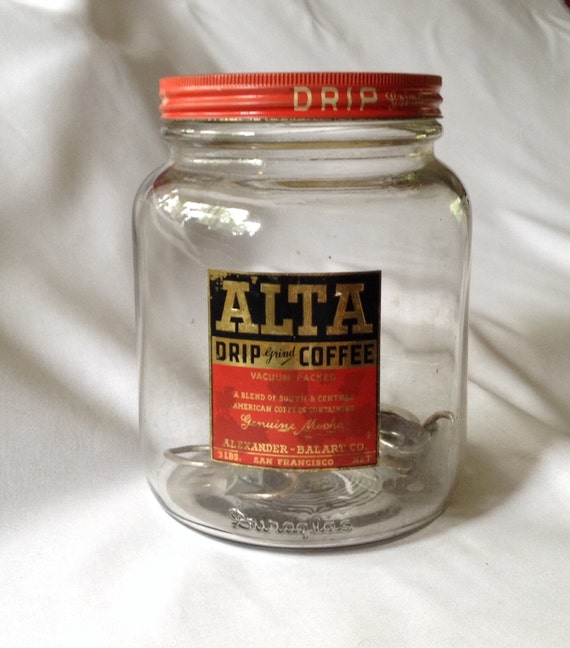 Antique Alta Coffee 3 LB Jar Made In San Francisco Filled