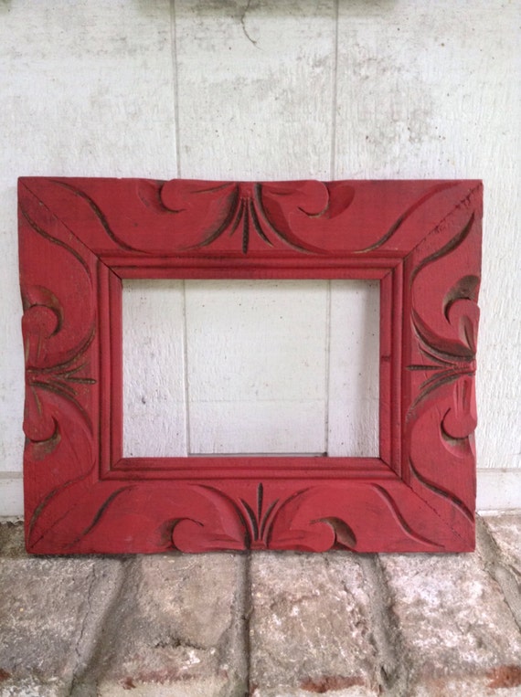 Red 5x7 solid wood vintage frame fall decor hand painted