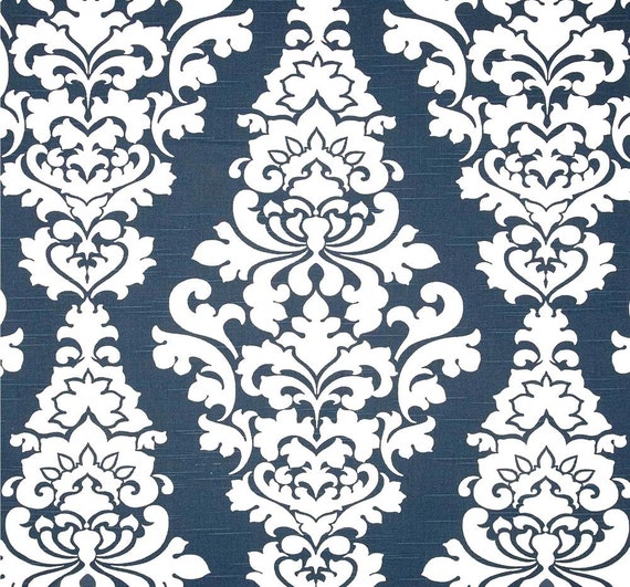 Floral Contemporary Navy Blue Home Decor Fabric by CottonCircle