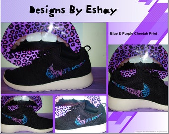 Men/Women Unisex Nike Roshe Run with Blue Purple Cheetah Print, Women ...