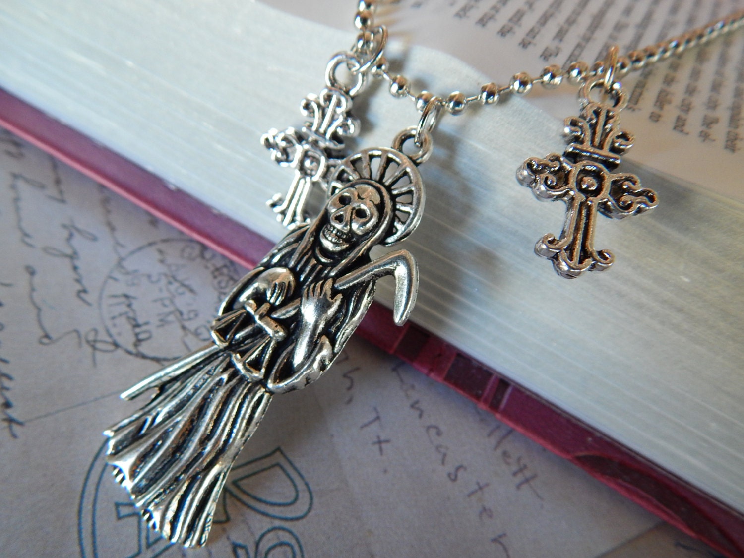 Grim Reaper Necklace. Silver chain with La Santa by NOMADSTRADE