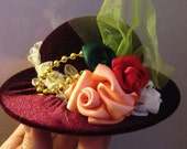 Velour Hat Pin Cushion Embroidered with Satin Organza Ribbon Flowers Velour Hat Pin Cushion Embroidered with Satin Organza Ribbon Flowers