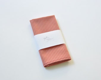 Red Pocket Square. Beige Pocket Handkerchief. Stripe Men's Pocket Hanky