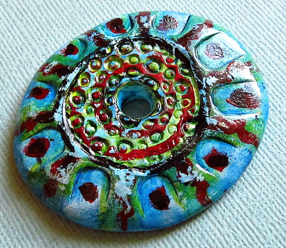 Large Handmade Colorful Donut Bead Polymer Clay by beadlovelies