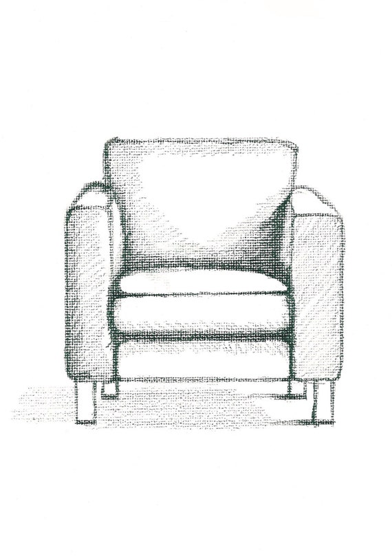 Handdrawn Pencil Lounge Chair Downloadable A4 Print File