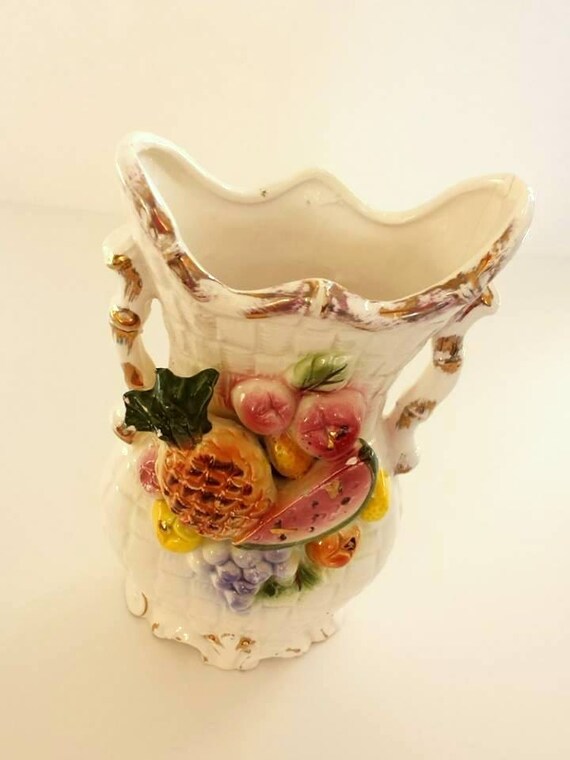 RARE Antique White Vase Applied Fruit by GloriousVintageFlair