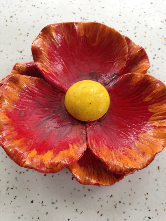 Items similar to Retro Paper Mache Flower Brooch on Etsy