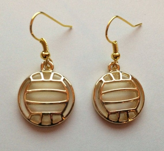 Volleyball earrings with charms in gold plated metal on metal fish hook