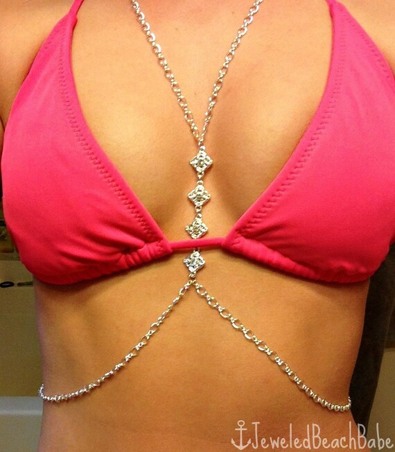 Silver Body Chain Silver Body Necklace by JeweledBeachBabe