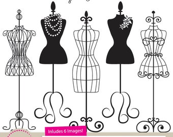 Professional Fashion Clip Art, Dress Forms Clip Art for Digital Scrapbooks, Crafts, Invitations, Web Use and More - Mannequin, Bridal Shower