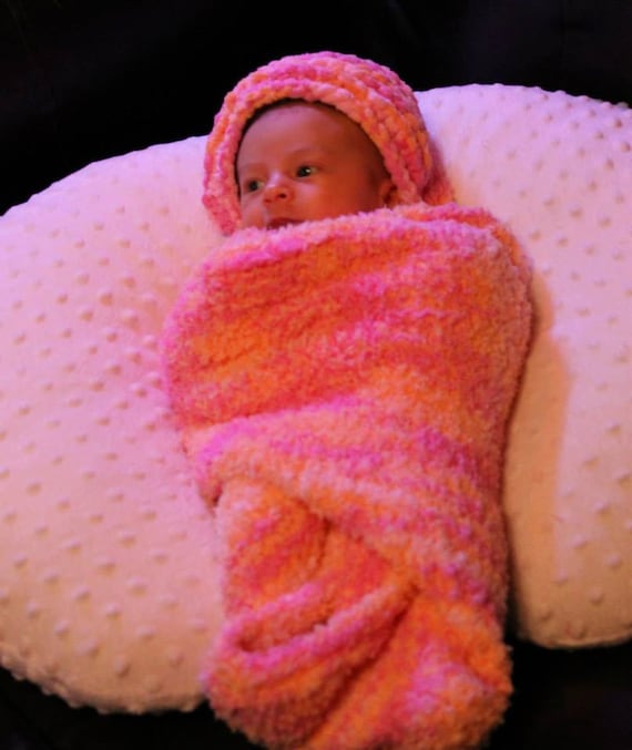 Knit Hooded Baby Blanket.