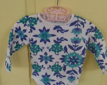 Retro Floral Baby Onesie Size 6 to 12 Months