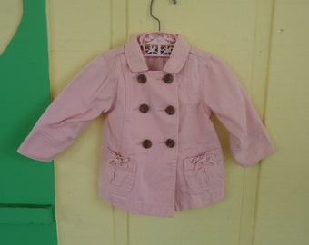 Vintage Style Pink Girls Coat with Brown Buttons Size 12 Months