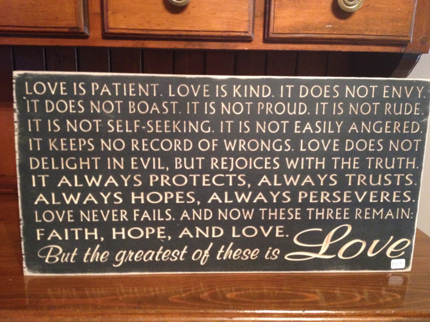 Custom Carved Wooden Sign Love is Patient, Love is Kind. It Does Not
