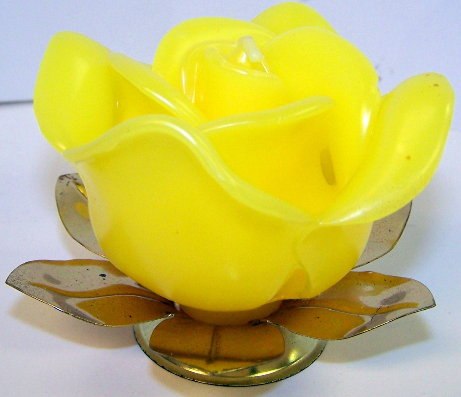 Set of 6 YELLOW ROSE Candle with brass holder