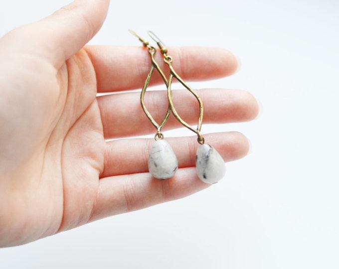 DROP Earrings from metal brass and natural stone agate