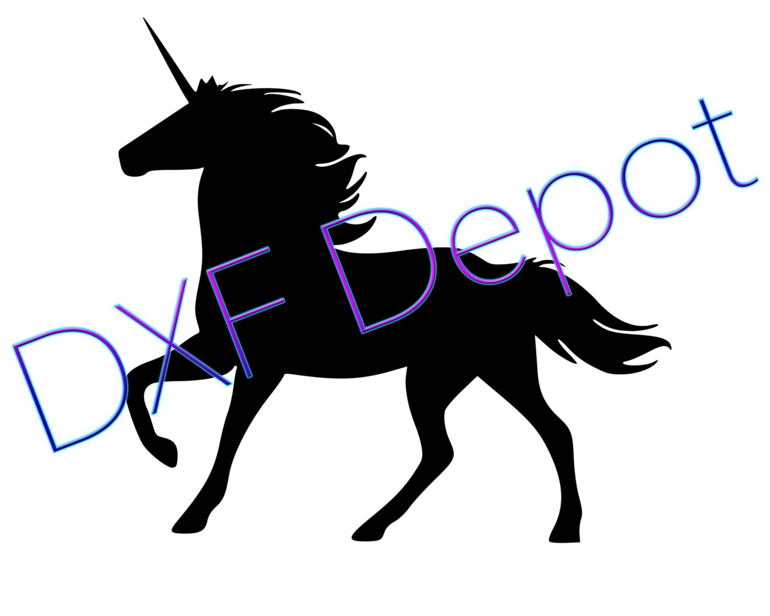 Download Unicorn .dxf format. CNC Cut File Vector Art Clip Art