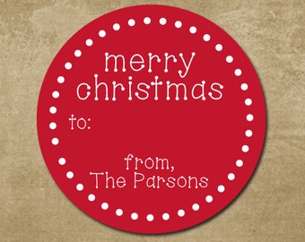 Round Christmas Gift Labels, Holiday Gift Stickers, Merry Christmas, Personalized Christmas Labels