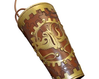 Steampunk Leather Arm Bracer with Octopus and Gears - #DK6073