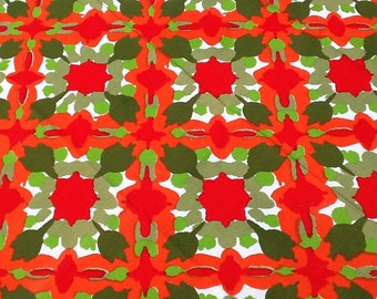 Vintage Vera Tablecloth 1960s Mod Floral Print 48x50 id Century Holiday Christmas