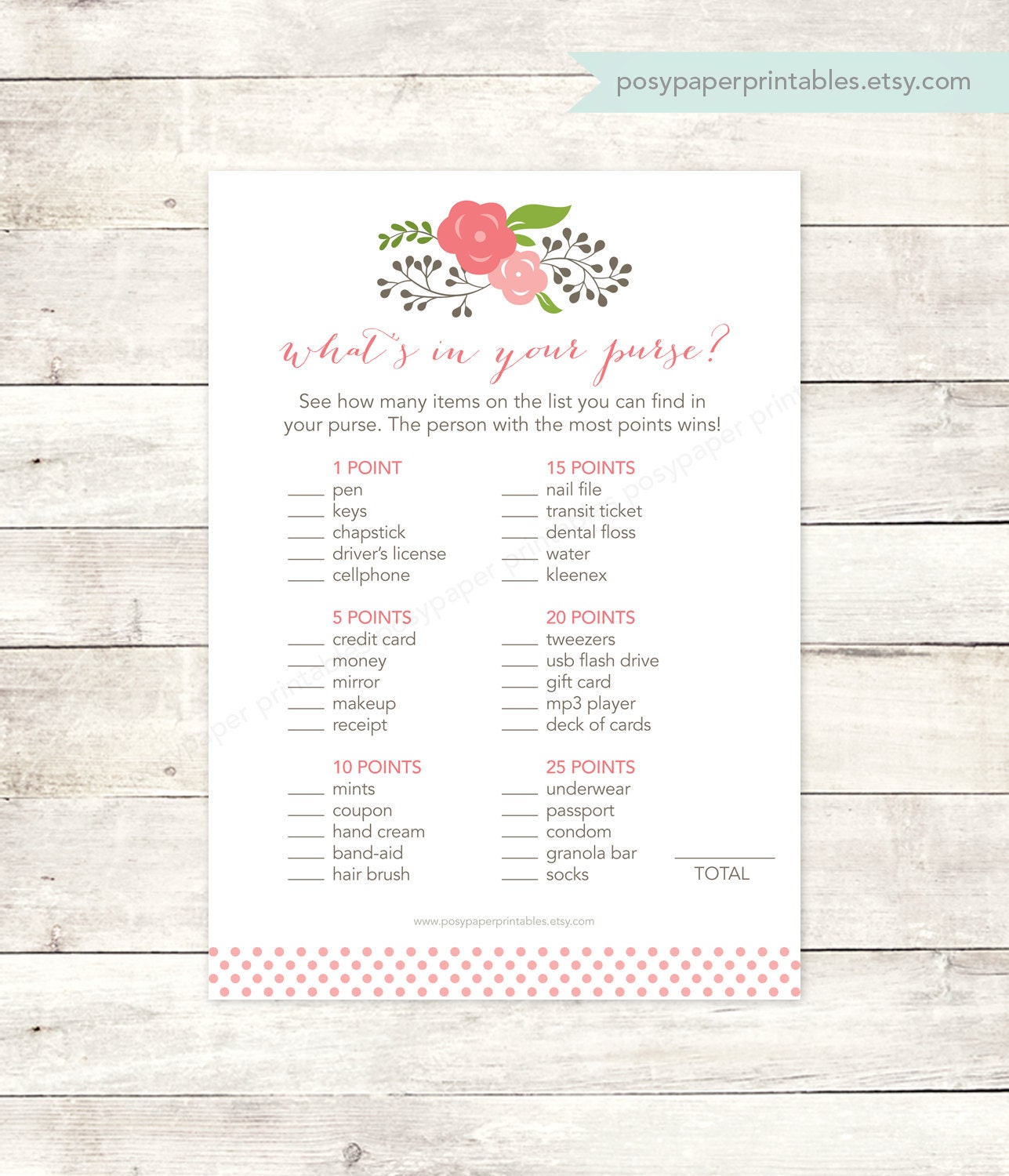 bridal shower purse game printable