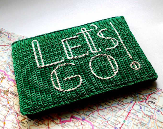 Father's Day Gift, Travel Passport Cover, Green Passport Case, Gift Idea for Traveler, Honeymoon Gift, Let's Go Phrase, Emerald May's Gift