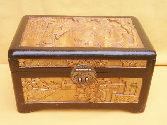 hand-carved wood box old chinese hand carved box aromatic wood