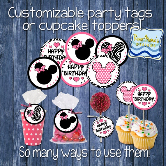 Items similar to Printable Minnie Mouse Cupcake Toppers 2 inch circles ...