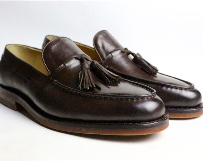Handmade Goodyear Welted Men's Tasseled Loafers Shoes
