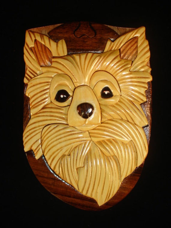 Hand Carved Wood Art Intarsia LONG HAIRED CHIHUAHUA Dog Puzzle Jewelry 