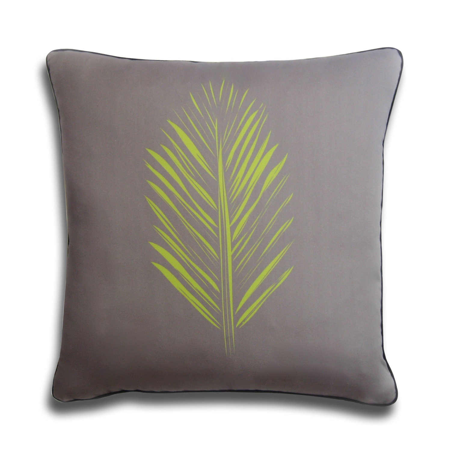 Gray and Green Feather Leaf Decorative Pillow Organic Cotton