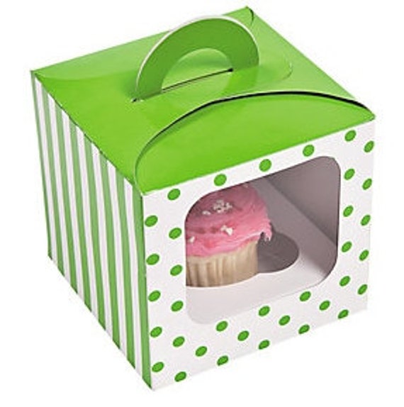 6 Polka Dot Cupcake Boxes With Handle Cupcake 0618