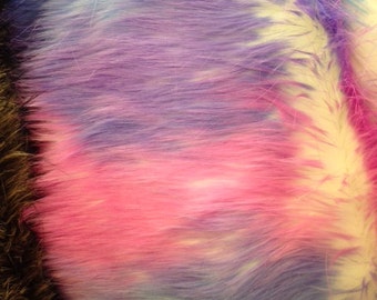 rainbow tide dye faux fur fabric by the yard