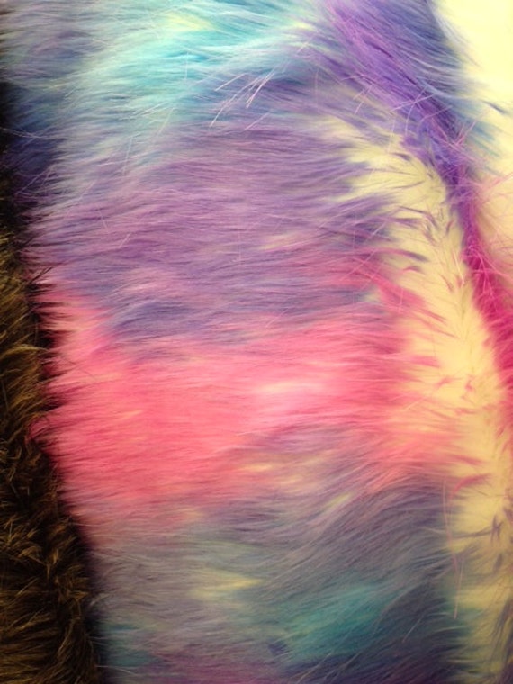 rainbow tide dye faux fur fabric by the yard