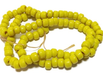 Yellow 9mm Glass Beads, Glass Crow Beads, Approx. 100 Bead Strand, Native American Jewelry Supplies, Craft Beads C31