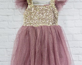 Beautiful Childrens Sequined tulle dress,Purple/Gold,Flower girl dress ...