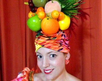 Deluxe Fruit Headdress, Carmen Miranda Tutti Fruity Hat, 1940's Hollywood Costume, Mardi Gras Costume, Chiquita Banana Hat