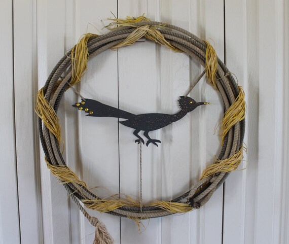 western rope wreath roadrunner and raffia lasso wreath western rope wreath roadrunner and raffia lasso wreath